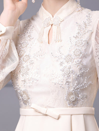 Apricot Long Sleeve Mother Of The Bride Dress