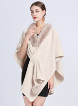 Wool Collar Loose Knit Woolen Coat Cloak Shawl