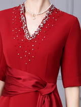 Short Sleeve Beading Mother Of The Bride Dress