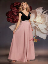 Black Velvet Cap Sleeve Beading Prom Dress