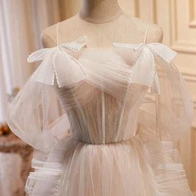 Tulle Spaghetti Straps Pleats Wedding Dress