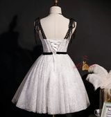 A-Line White Lace Straps Homecoming Dress