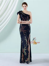 Sequins One Shoulder Split Prom Dress