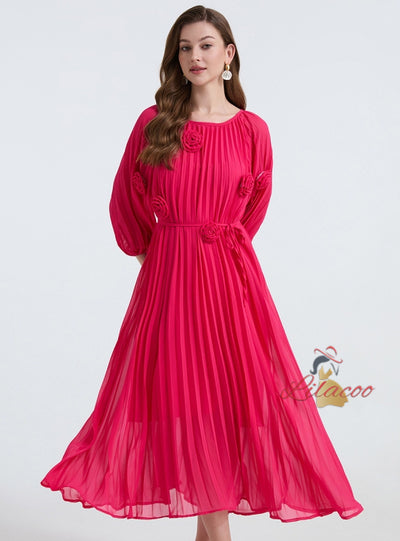 Palace Three-dimensional Flower Pleated Dress