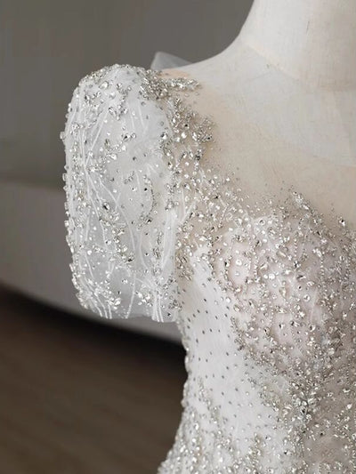 White Mermaid Short Sleeve Wedding Dress