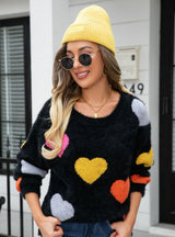 Round Neck Mink Hair Heart Sweater