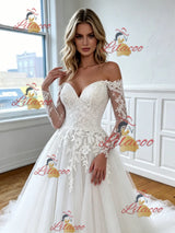 White Tulle Lace Appliques Wedding Dress