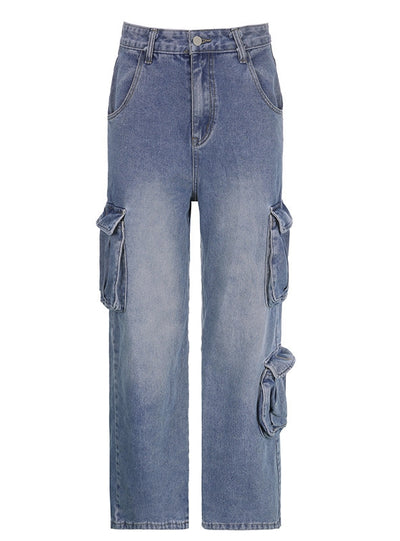 Retro Loose Big Pocket Low Waist Jeans