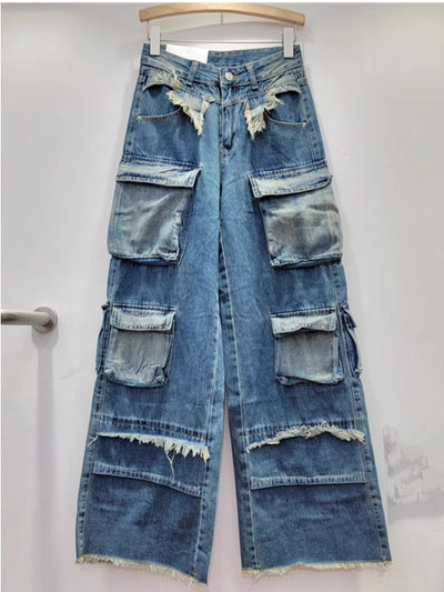 Straight Retro Pocket Overalls Straight Jeans