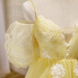 Yellow Tulle Spaghetti Straps Homecoming Dress
