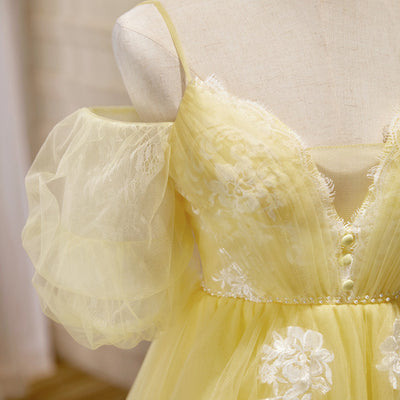 Yellow Tulle Spaghetti Straps Homecoming Dress