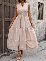 Solid Color V-neck Sleeveless Dress