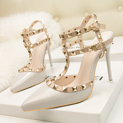 Patent Leather Metal Rivet Roman Sandals