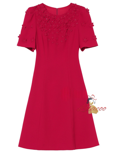 Red Short Sleeve Flower Mother Of The Bride Dress