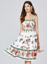 Retro Suspender Floral Print Dress
