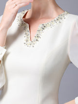 Ivory White V-neck Mother Of The Bride Dress