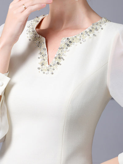 Ivory White V-neck Mother Of The Bride Dress