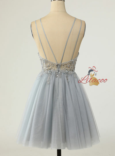 Gold Tulle Straps Beading Sequins Homecoming Dress