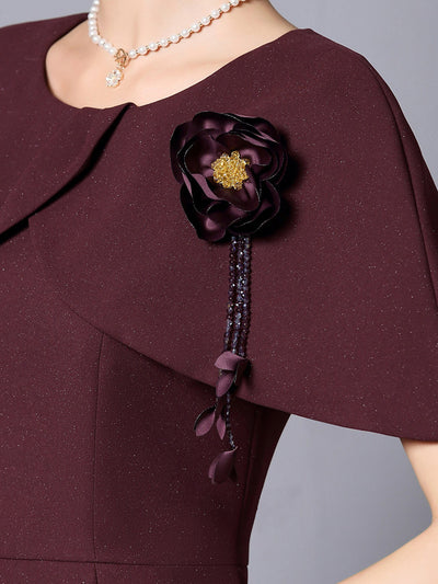 Burgundy Flower Beading Mother of the Bride Dress