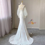 White Mermaid High Neck Lace Wedding Dress