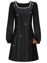 Black Satin Long Sleeve Mother Of The Bride Dress