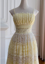Yellow Lace Sequins Long Prom Dress