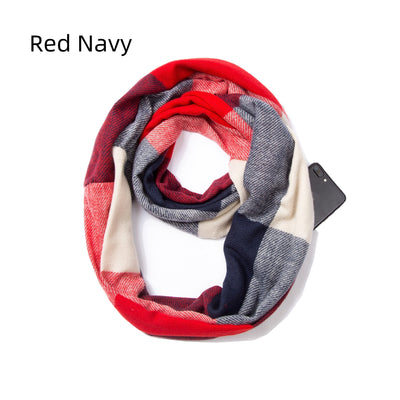 Thickened Pullover Plaid Zipper Pocket Scarf
