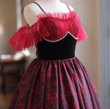 Burgundy Print Spaghetti Straps Homecoming Dress