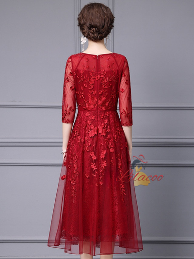 Burgundy Lace Beading Mother Of The Bride Dress