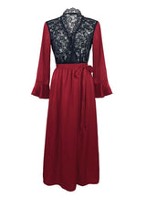 Satin Lace Long Sleeve One Piece Robe Nathrobe