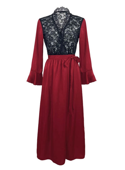 Satin Lace Long Sleeve One Piece Robe Nathrobe