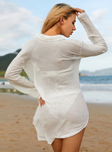 Beach Bikini Cover Up Long Sleeve Solid Color Shirt
