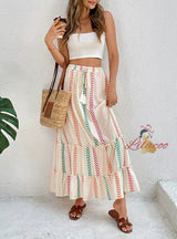 Contrast Printed Elastic Bohemian Stitching Skirt
