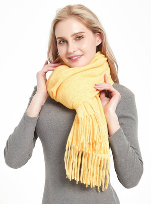 Women Solid Color Tassel Scarf