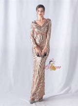 Mermaid V-neck Long Sleeve Sequins Prom Dress