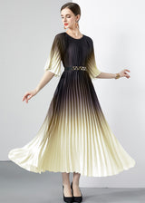 Folding Round Neck Lace-up Short Sleeves Dress