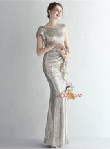 Mermaid Sequins Cap Sleeve Split Prom Dress