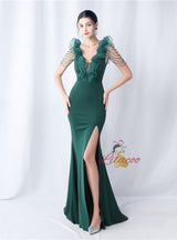 V-neck Mermaid Beading Prom Dress