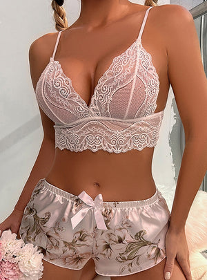 Sexy Lace Suspender Two-piece Pajamas Set