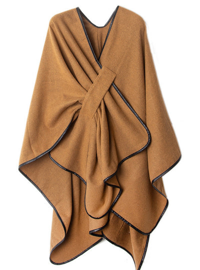 Split Shawl Buckle Leather Cloak