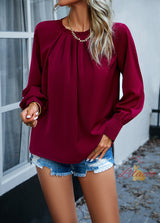 Long-sleeved Solid Color Pleats Shirt