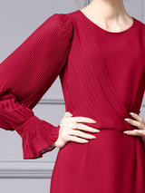 Burgundy Long Sleeve Pleats Mother Of The Bride Dress