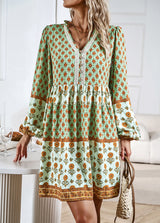 Vacation and Leisure Bohemian Long Sleeve Print Dress