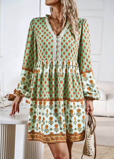 Vacation and Leisure Bohemian Long Sleeve Print Dress
