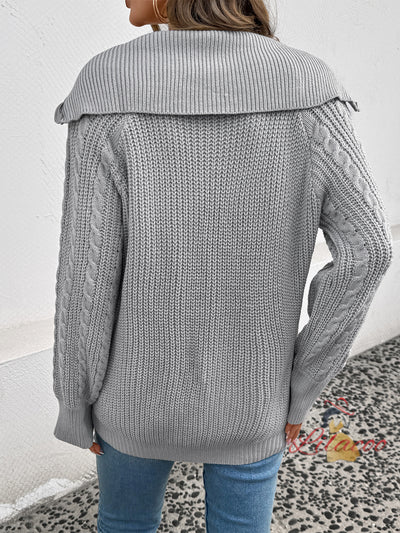 Retro Lapel Twist Zipper Sweater
