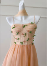 Orange Tulle Straps Beading Prom Dress