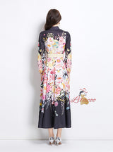 Printed Long Stand-up Silm Waist Slim Dress