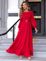 Solid Color A-line Long Sleeve Dress