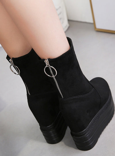 Thick-soled Raised Elastic Wedges Booties