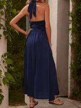 Solid Color Halter Long Split Dress